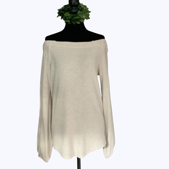 Anthropologie Saturday Sunday Off Shoulder BeigeSoft Cloud Fleece Tunic Top SZ S - Picture 3 of 15